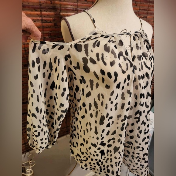 City Streets Sheer Black and Cream Leopard Blouse - Picture 5 of 5